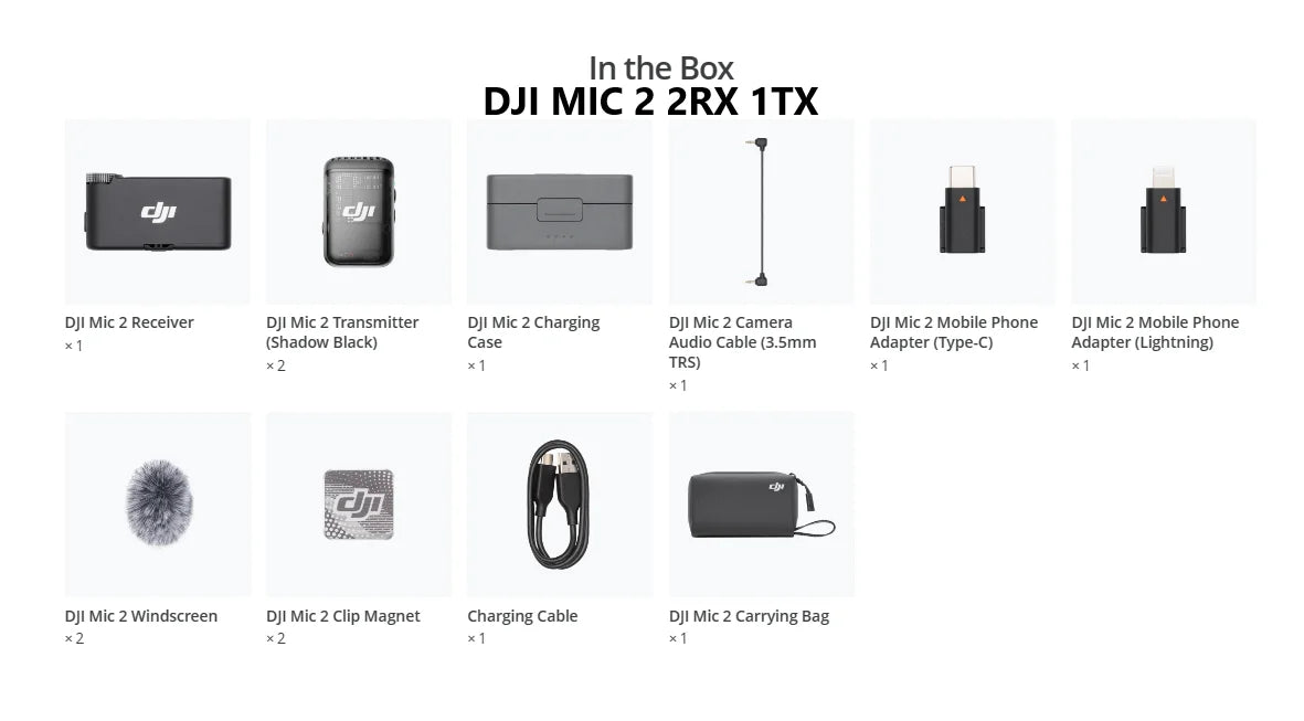 DJI Mic 2 – Wireless Microphone with Intelligent Noise Cancelling & 32‑Bit Float Internal Recording
