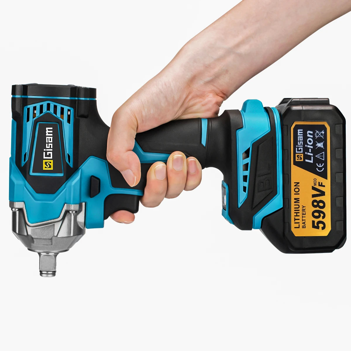 Gisam 1200N.m Torque Brushless Electric Impact Wrench 1/2 inch Cordless Wrench Screwdriver