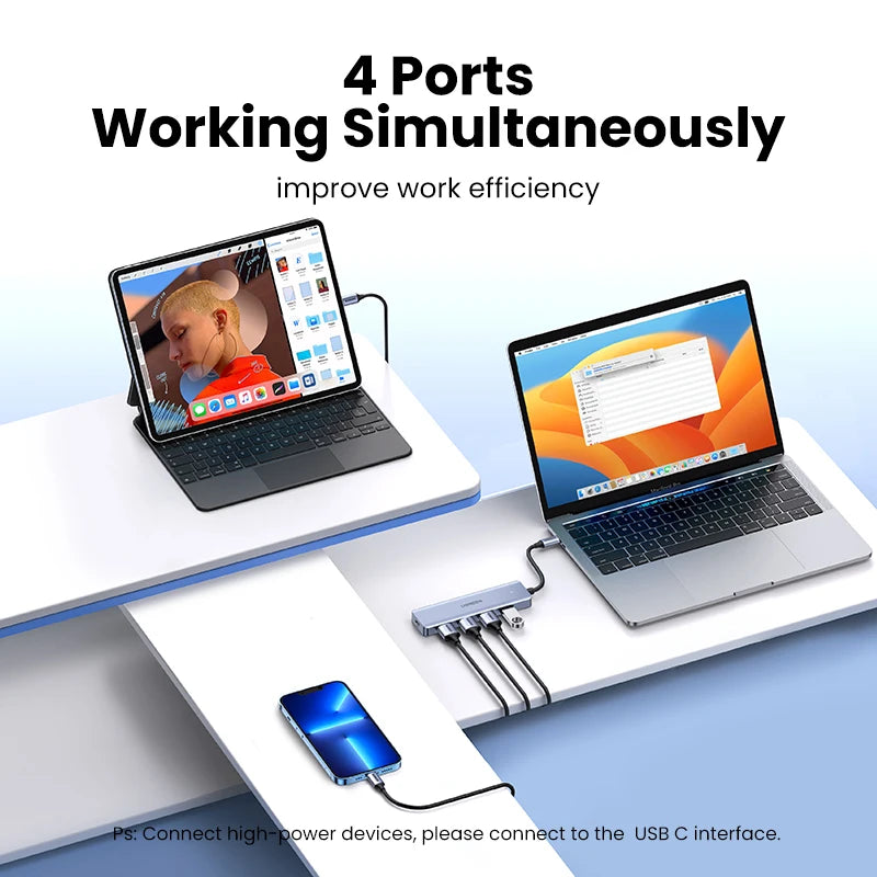 UGREEN USB‑C to USB 3.0 Hub | 4‑Port High‑Speed Splitter for MacBook, iPad & Samsung