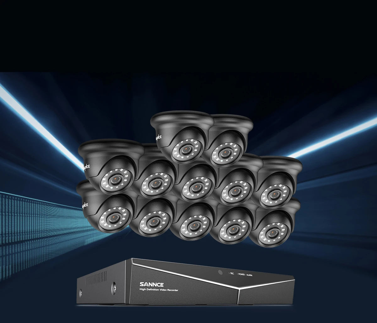 SANNCE 1080N 16CH DVR CCTV System | 12× 1080P Cameras, Outdoor Waterproof, P2P Remote Access