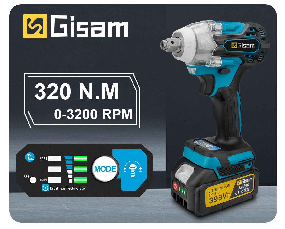 Gisam Brushless Power Tools Set for Makita 18V – Impact Wrench, Drill, Grinder, Hammer