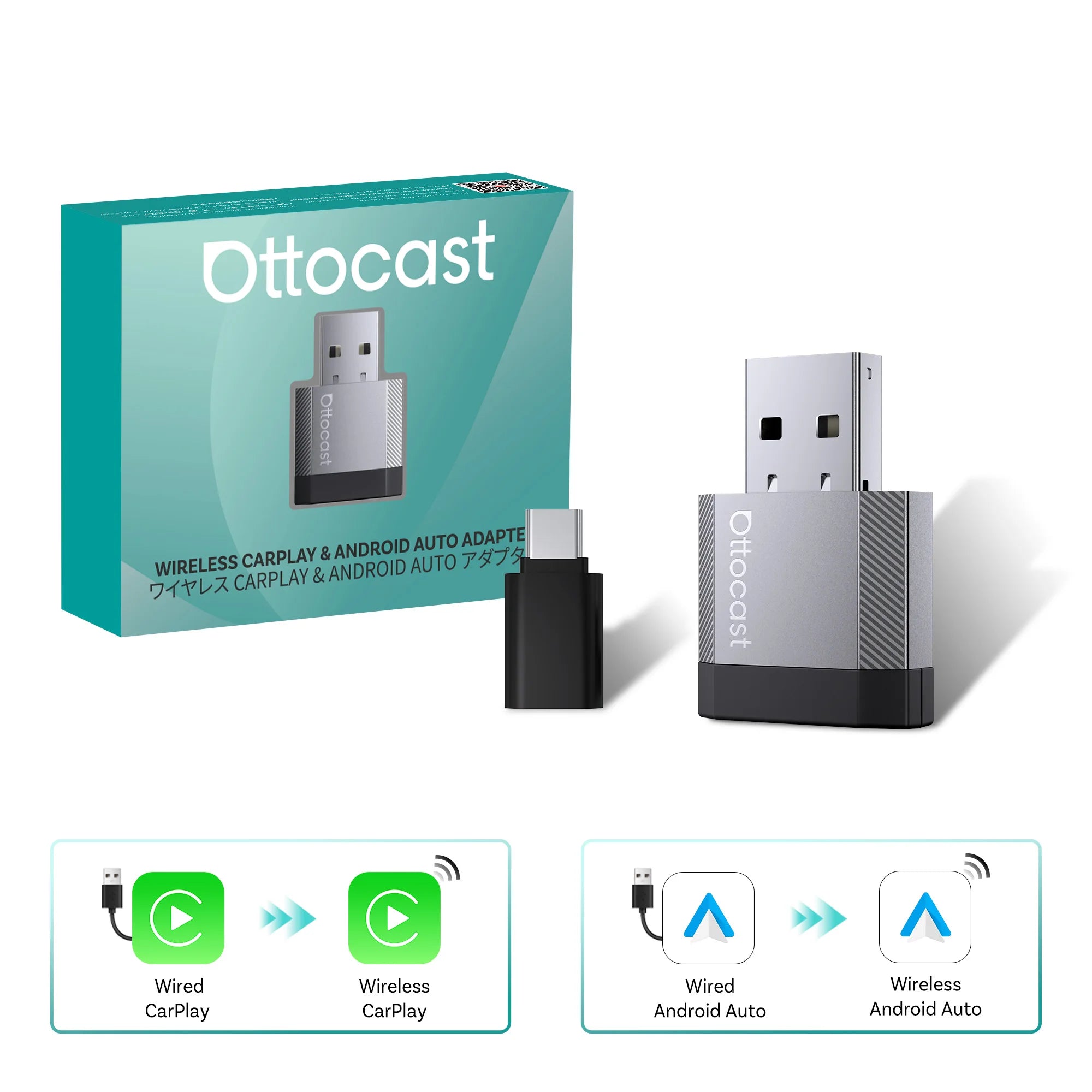 OTTOCAST Mini Nova Wireless CarPlay & Android Auto Adapter