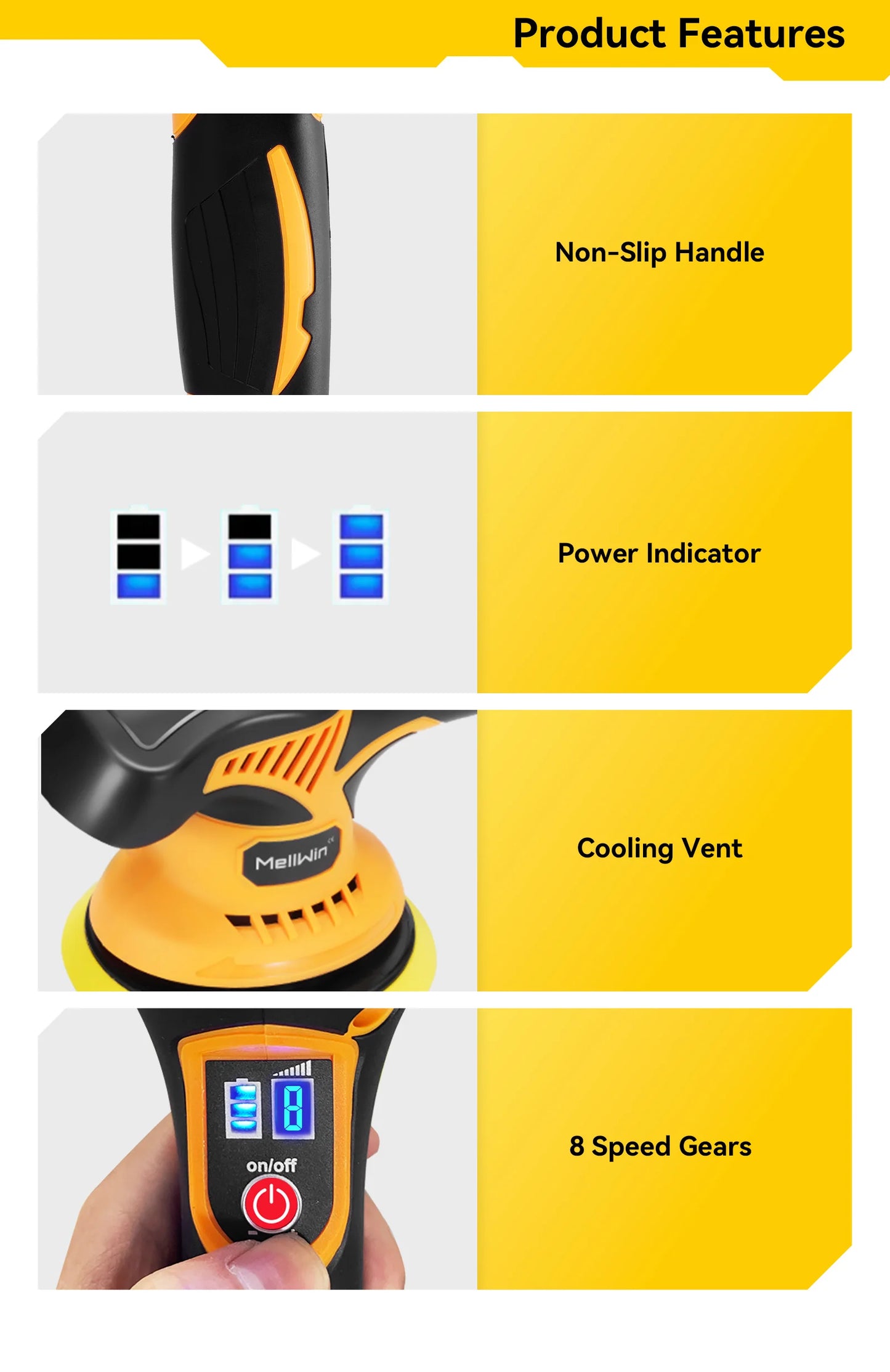 MELLWIN 150mm Cordless Electric Car Polisher 8 Adjustment Car Polishing Waxing Sanding Power Tool For Makita 18V Battery Pin - Limetastore