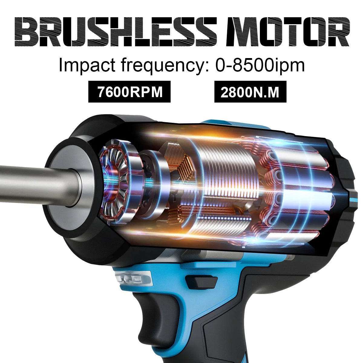 Gisam 2800N.m Brushless Extended Anvil Impact Wrench 1/2"