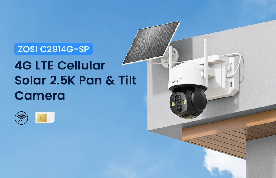 ZOSI 4MP 4G/WiFi Outdoor Battery Security Camera – Solar‑Powered 15000mAh Waterproof Smart Cam