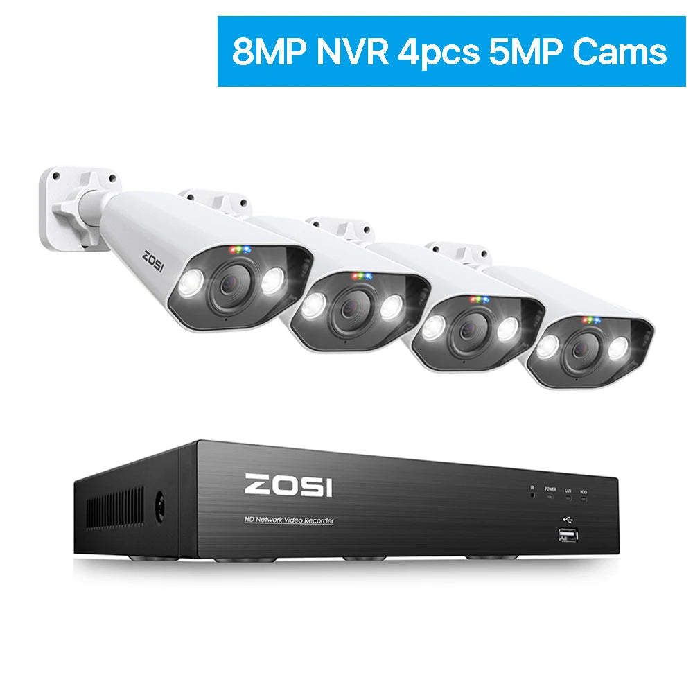 ZOSI 4K 8MP PoE Security Camera System – 8CH NVR Kit with 5MP/8MP Outdoor IP Cameras | AI Human