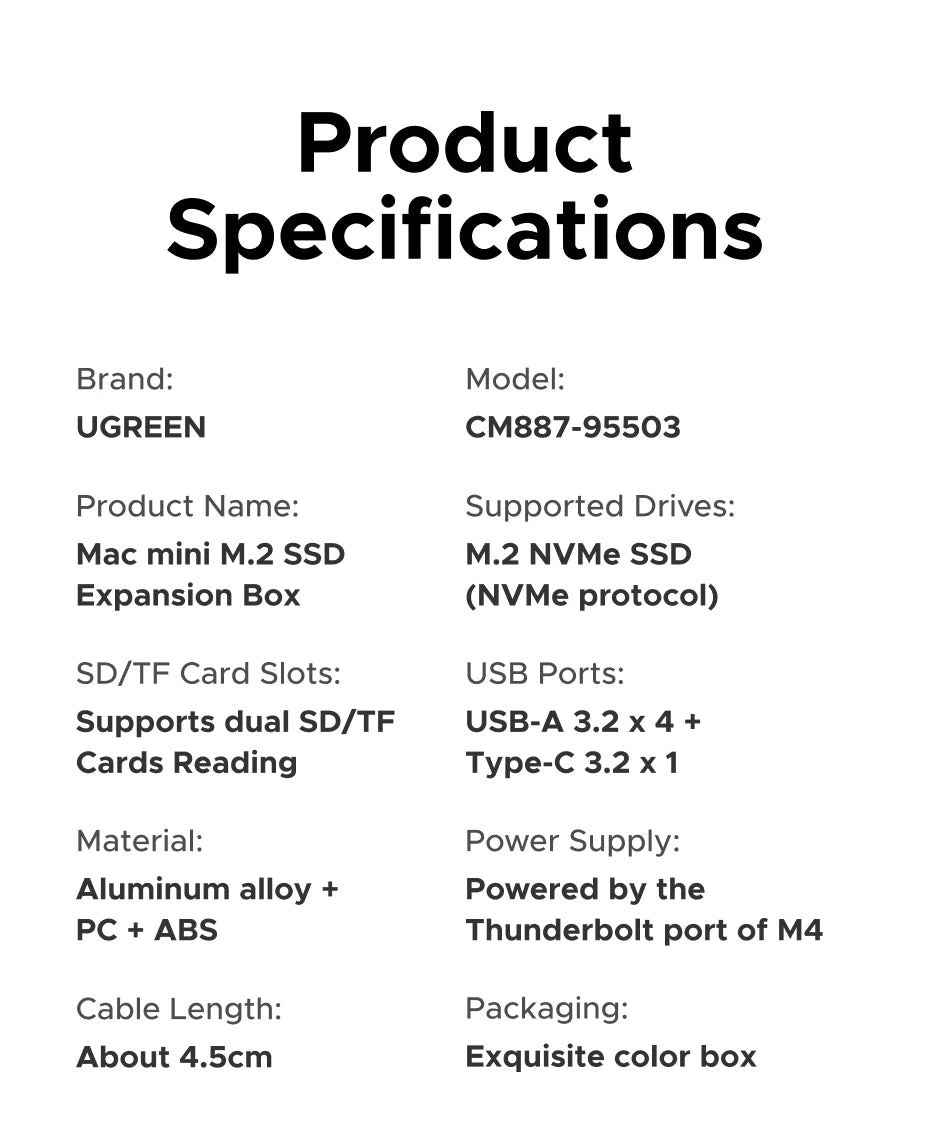 UGREEN 40Gbps Mac Mini M4 Docking Station with Dual USB‑C, M.2 NVMe SSD Enclosure
