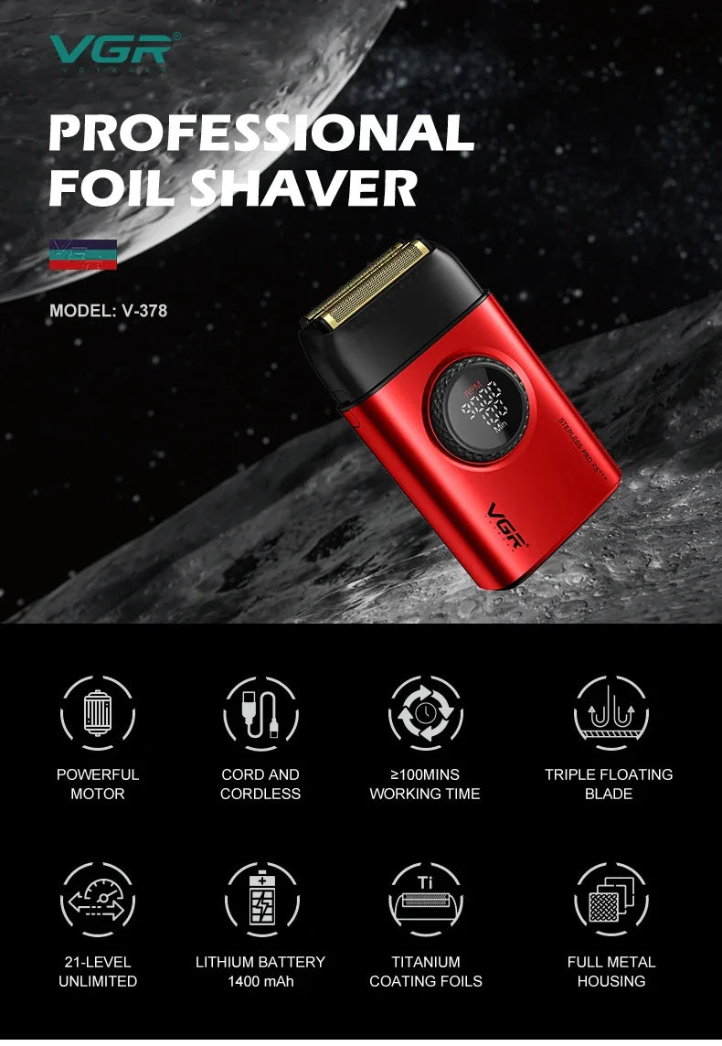 VGR Razor Electric Shaver Professional Beard Trimmer Rechargeable Trimmer 9000 RPM Razor Digital Display Shaver for Man V-378