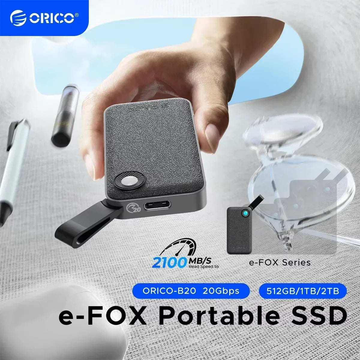 ORICO 2TB Ultra‑Mini Portable SSD – Up to 2000MB/s USB 3.2 Gen 2x2 External Solid State Drive