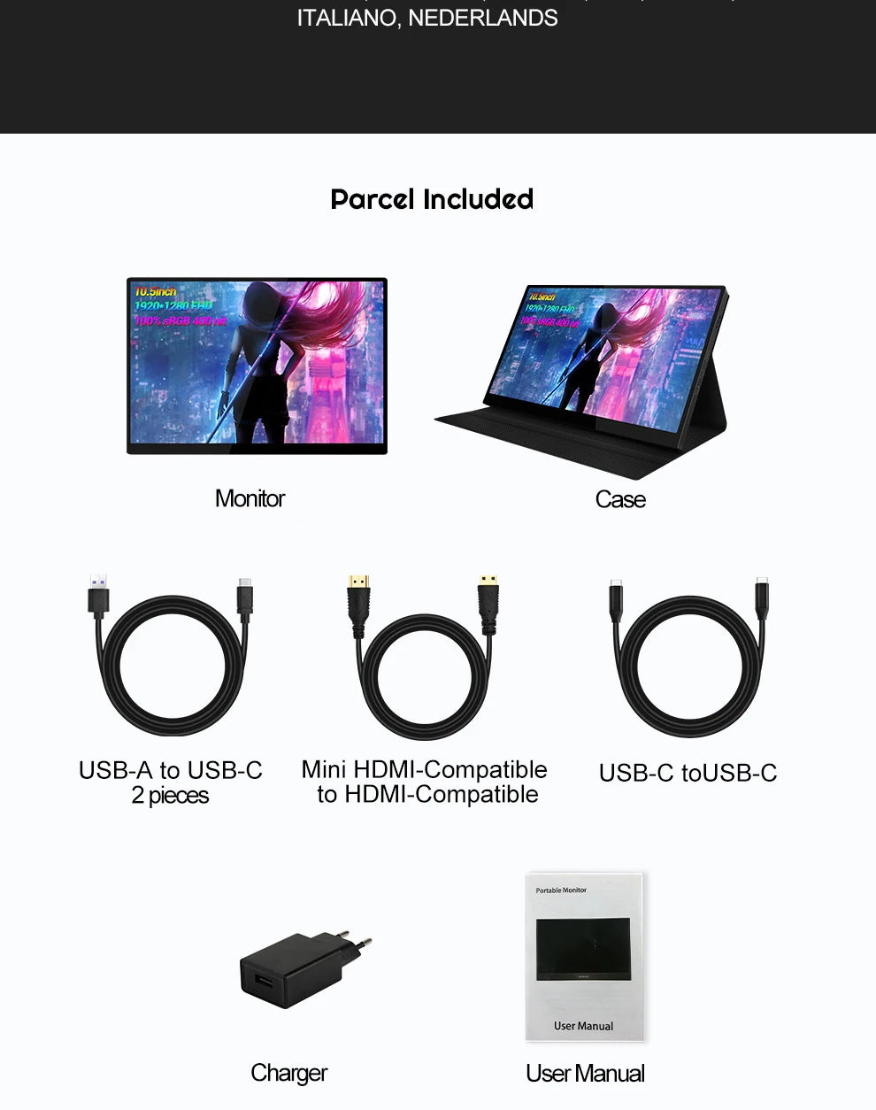 ZEUSLAP 10.5" Portable Touch Monitor | 1920×1280 FHD, 100% sRGB, IPS, Type‑C & HDMI