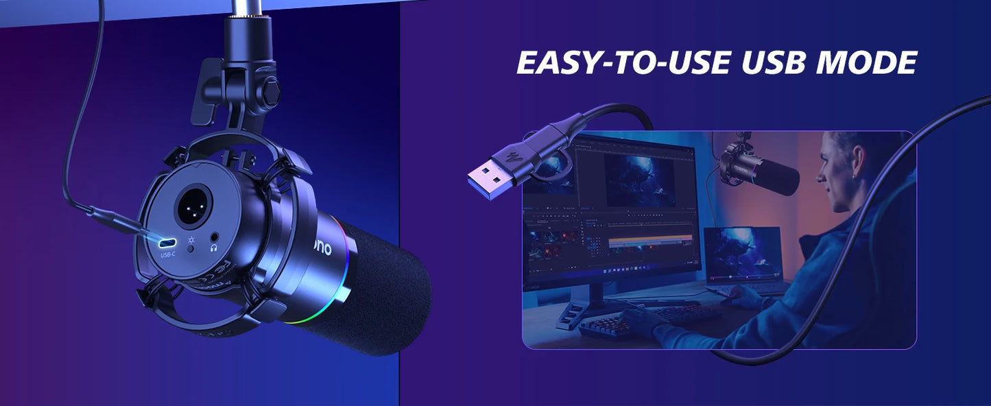 Maono PD200XS – XLR/USB Dynamic Podcast Microphone | Dual‑Mode Studio Mic with Maonolink Software, Gain Knob & Noise Control for Recording & Streaming