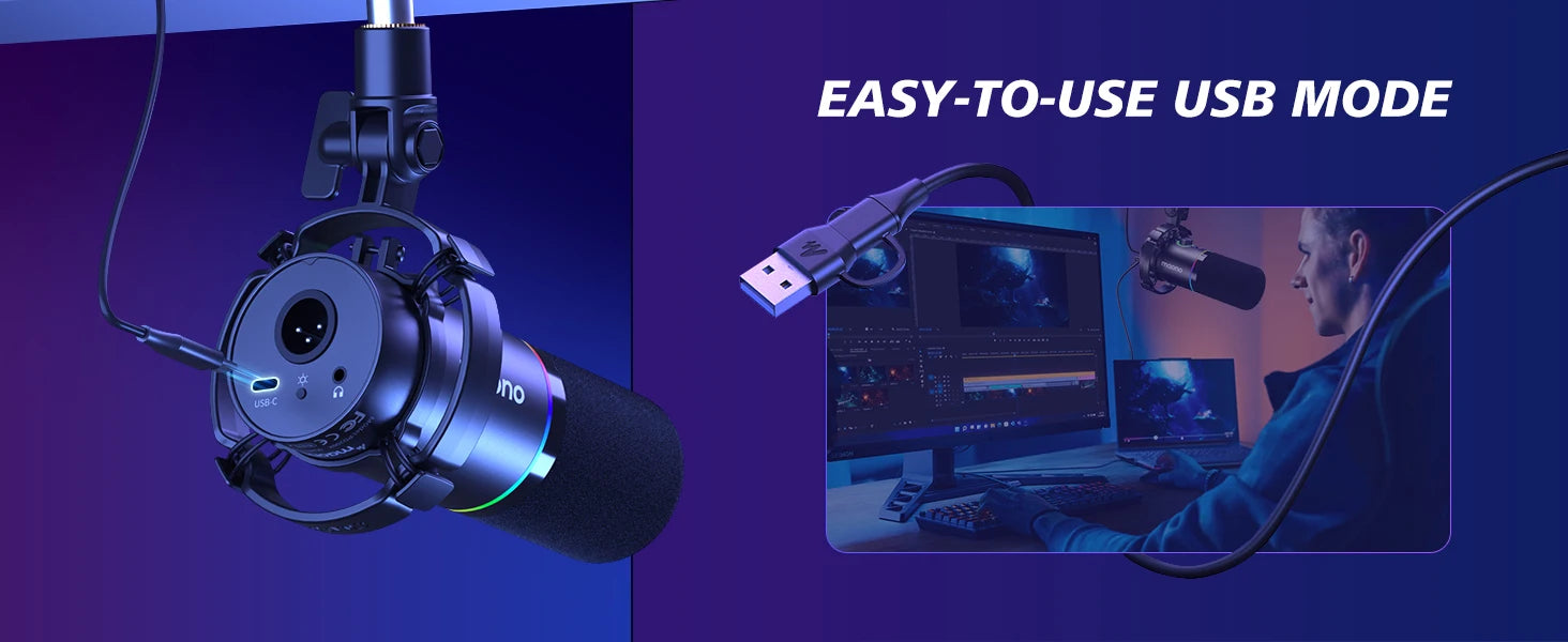 Maono PD200XS – XLR/USB Dynamic Podcast Microphone | Dual‑Mode Studio Mic with Maonolink Software, Gain Knob & Noise Control for Recording & Streaming
