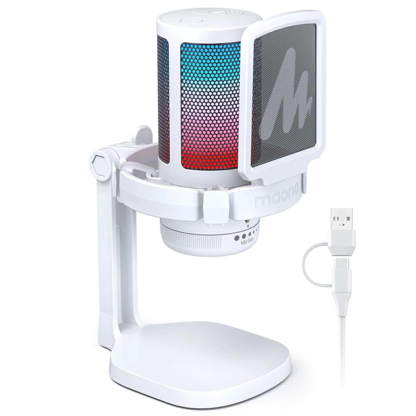 Maono DGM20S – USB Gaming Condenser Microphone | Noise Cancellation, RGB Lights, Mute & Zero‑Latency Monitoring for Streaming & Podcasting