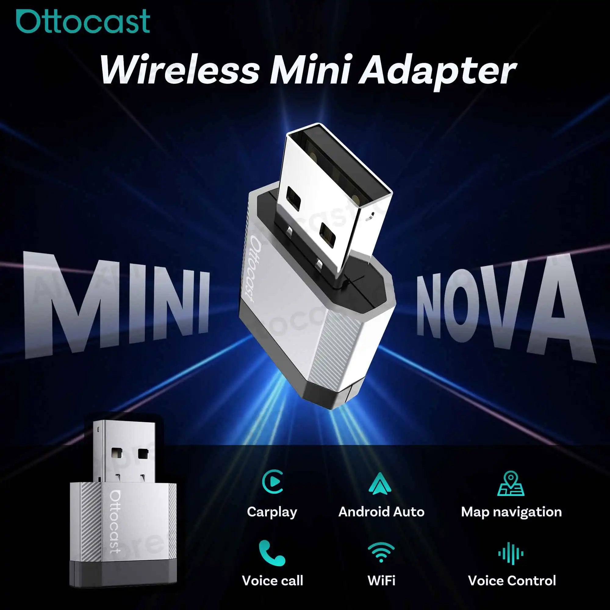 OTTOCAST Mini Nova 3.0 Wireless CarPlay & Android Auto Adapter