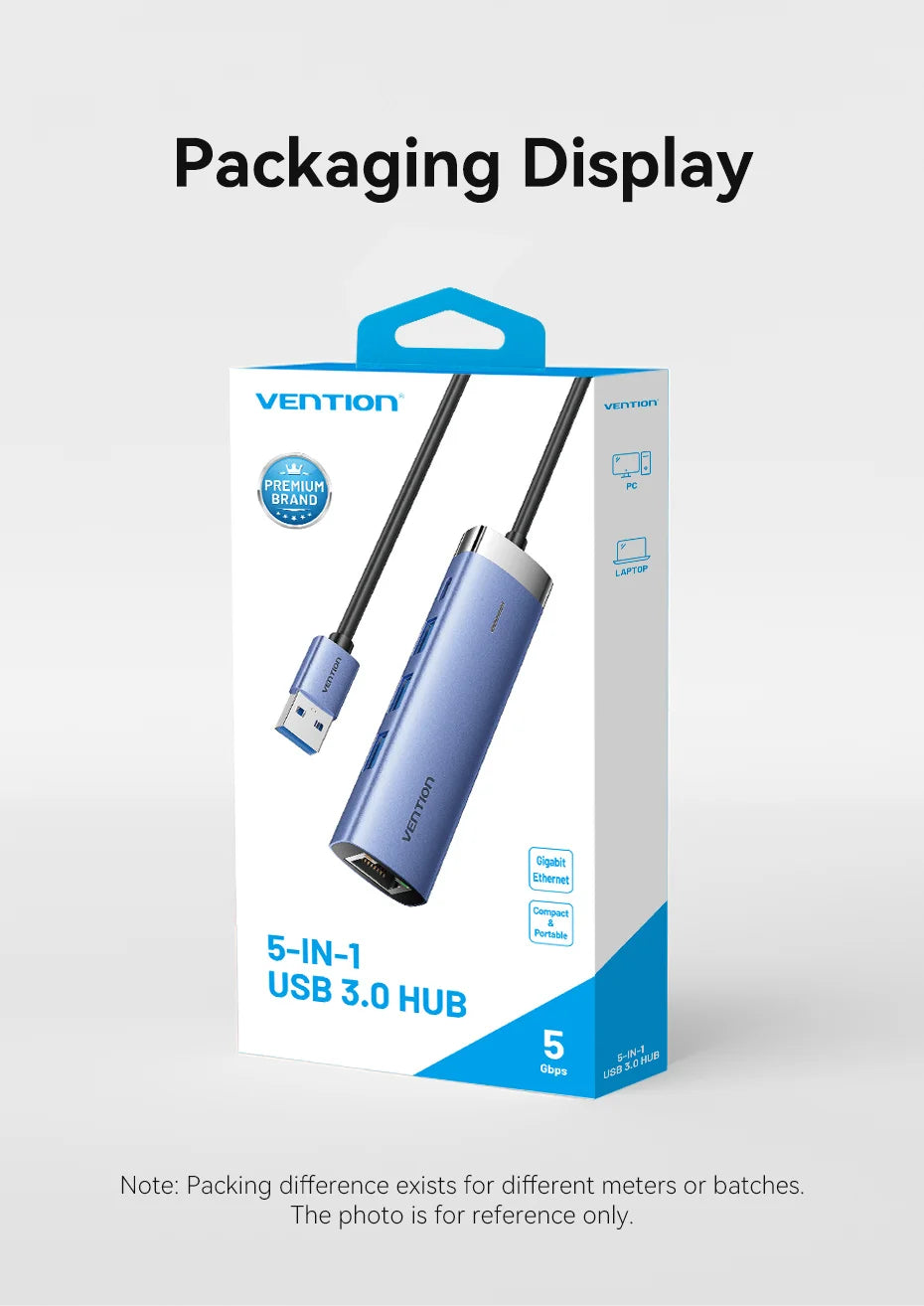 Vention USB 3.0 Ethernet HUB | Gigabit RJ45 1000Mbps Adapter with USB Expansion