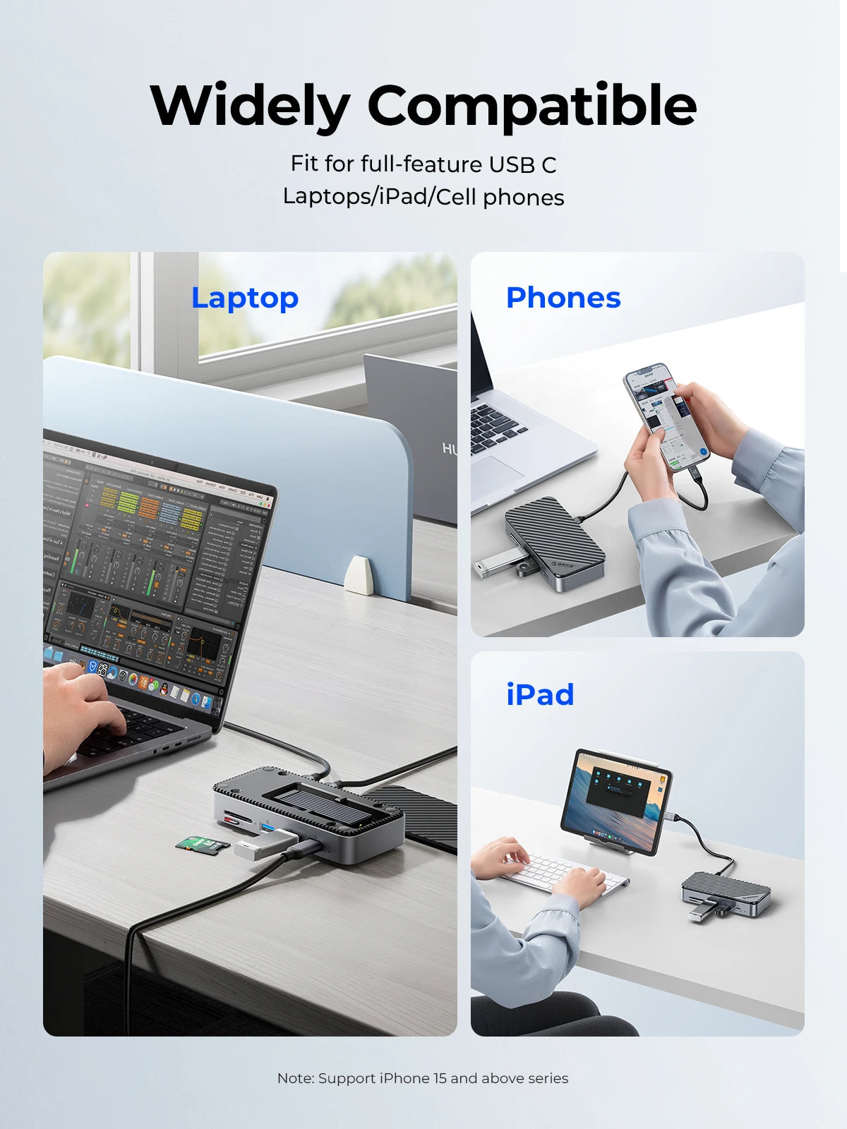 ORICO 10Gbps USB‑C Display Hub with M.2 NVMe/SATA SSD Enclosure, Cooling Fan, 4K60Hz HDMI