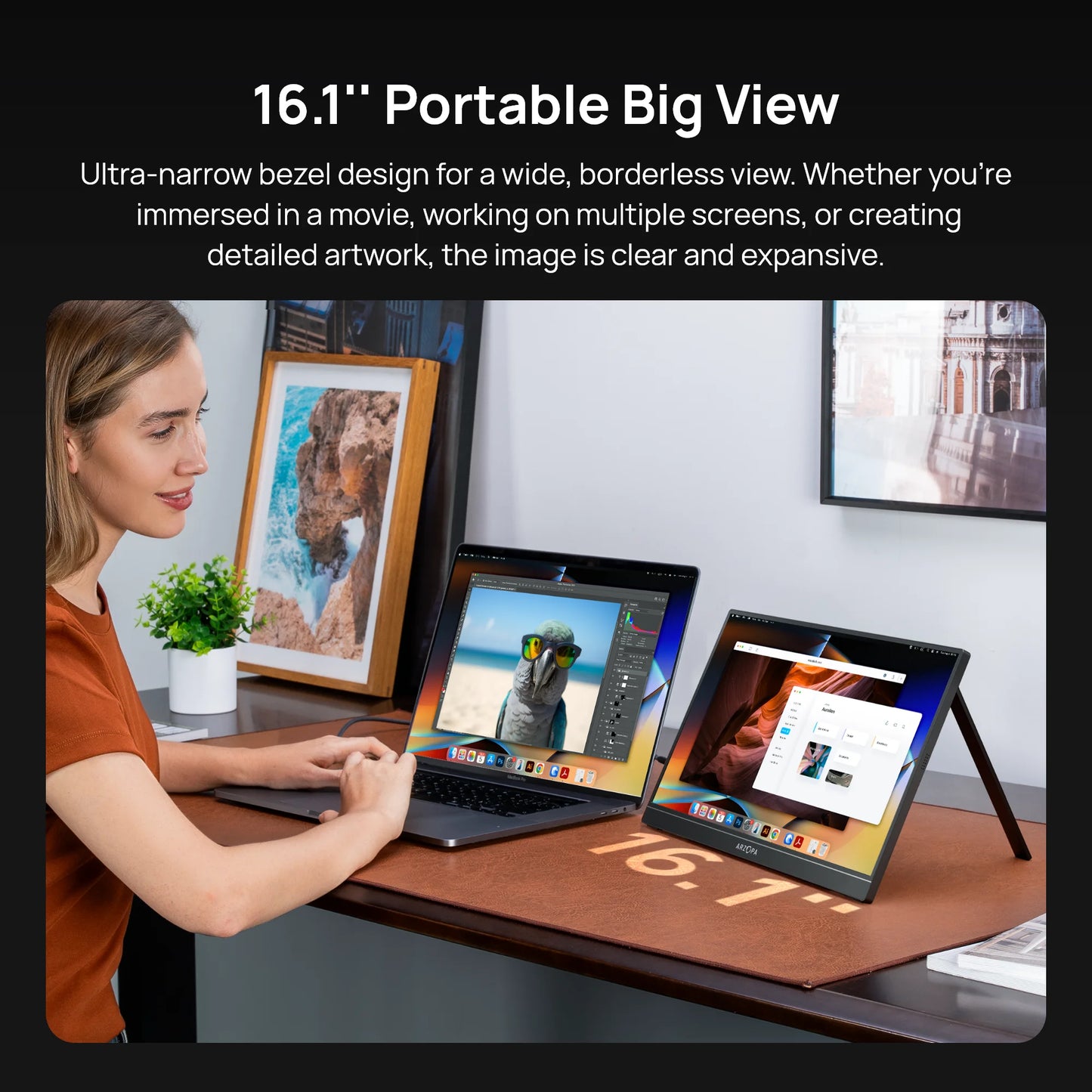 ARZOPA Z1C 16.1" Portable Monitor | 1080P FHD, 100% sRGB, IPS, USB‑C & HDMI