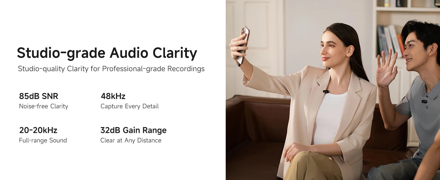 Maono T1mini – Wireless Lapel Microphone for Phones | Noise‑Cancellation, Auto‑Clipping & App Control for Professional Audio/Video Recording