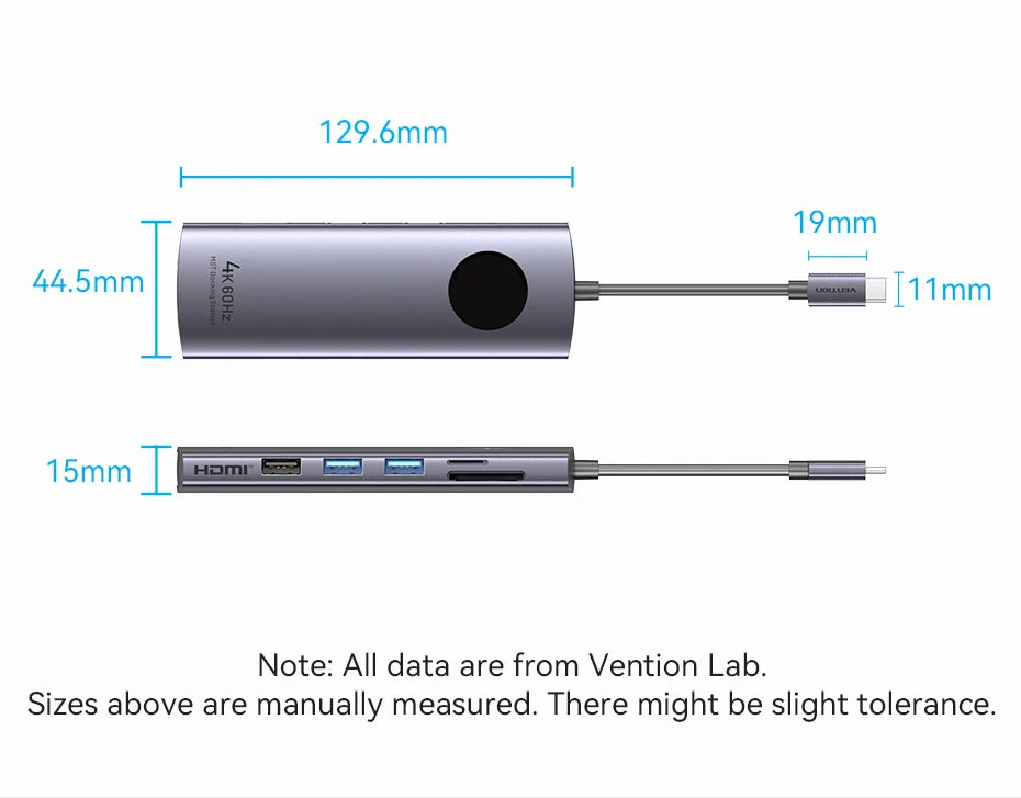 Vention USB‑C 10‑in‑1 Hub | HDMI + DP 4K60Hz, RJ45, PD 100W, USB 3.0 Docking Station
