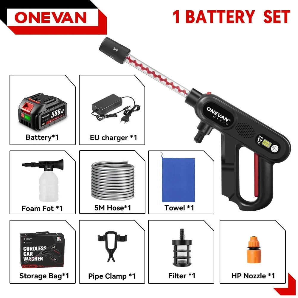 ONEVAN 220Bar Brushless High Pressure Car Washer Gun 5in1 3 Gear Spray Gun Garden Washing Power Tool For Makita 18V Battery Pin