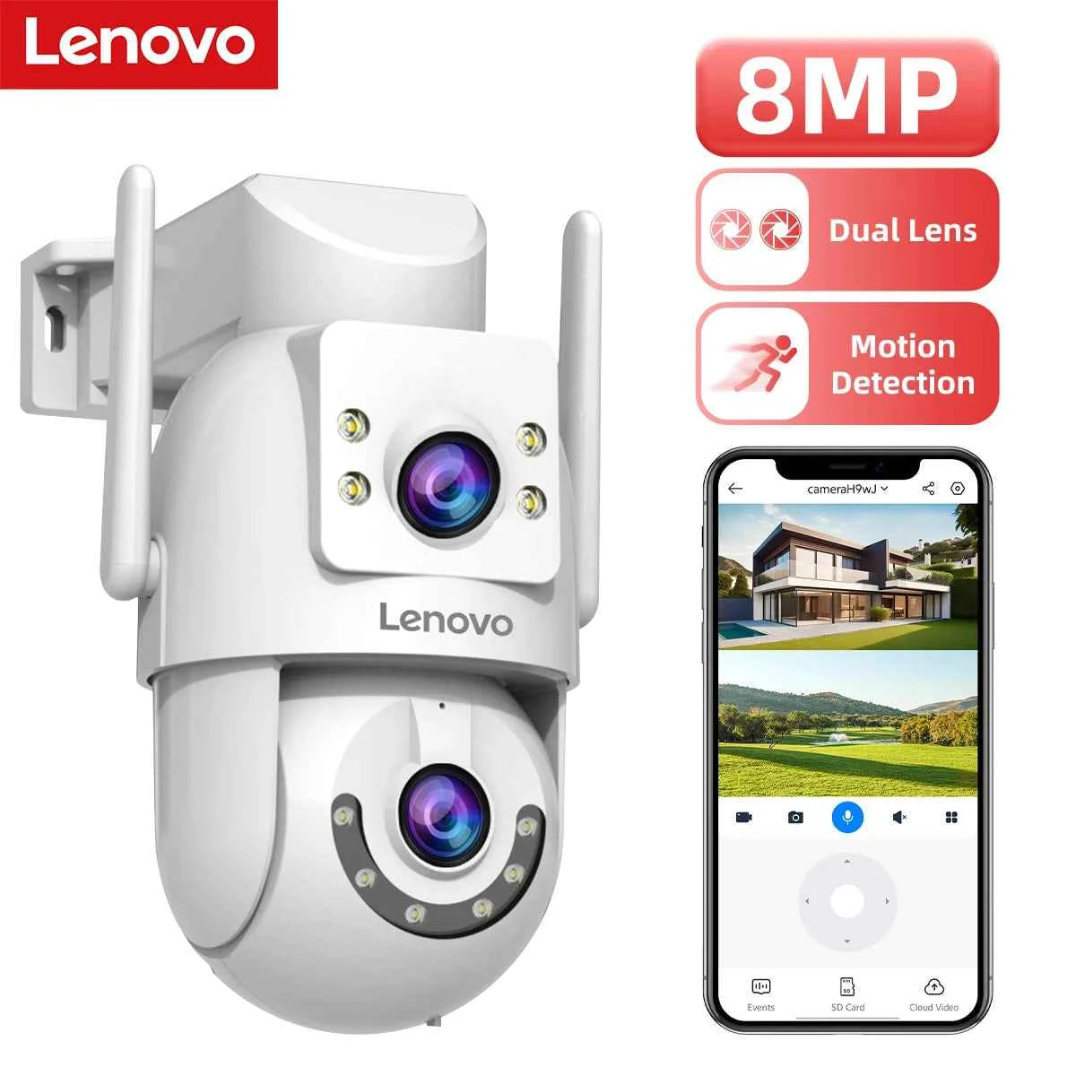 Lenovo WiFi PTZ Security Camera 8MP With Dual Screen Color Night Vision Outdoor Surveillance CCTV Camera Auto Tracking IP Camera - Limetastore