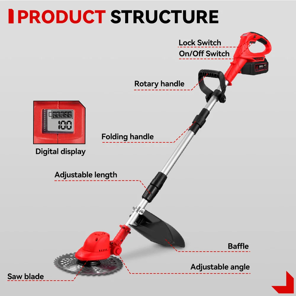 ONEVAN 10" Brushless 36,000 RPM Cordless Grass Trimmer | Foldable Lawn Mower