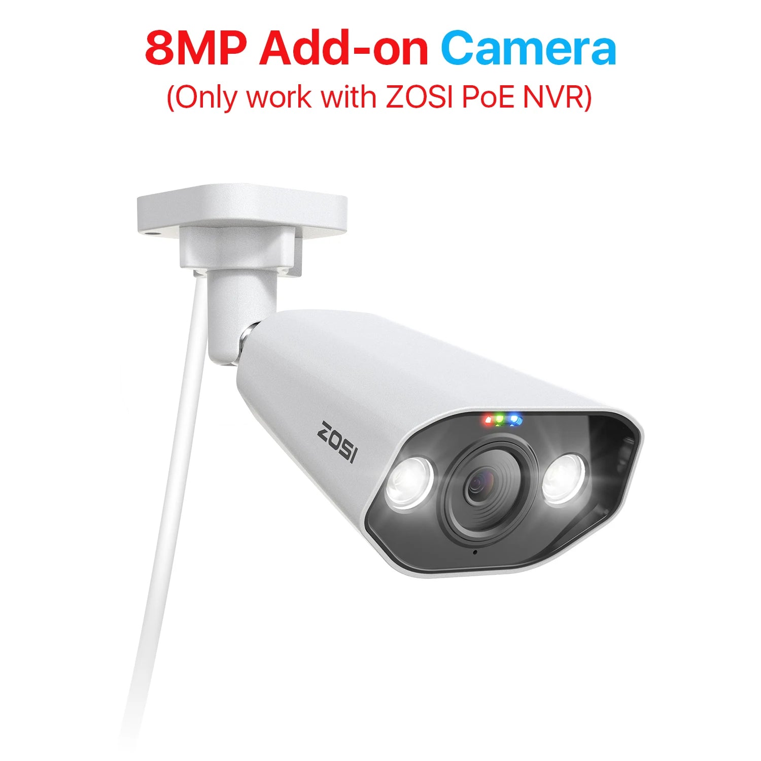 ZOSI 4K 8MP PoE Add‑On IP Camera – Ultra HD Security Cam with Two‑Way Audio, Full‑Color Night Vision