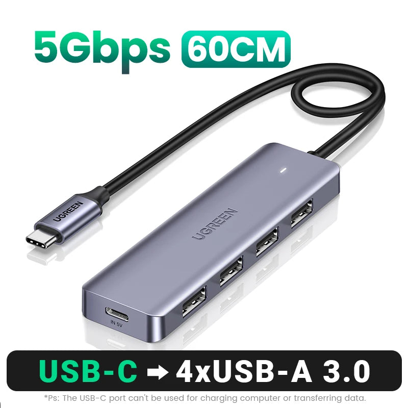 UGREEN USB‑C to USB 3.0 Hub | 4‑Port High‑Speed Splitter for MacBook, iPad & Samsung