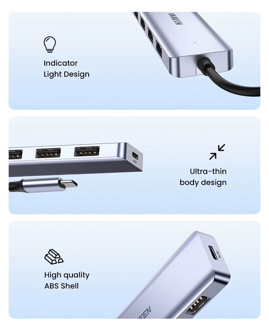 UGREEN USB‑C to USB 3.0 Hub | 4‑Port High‑Speed Splitter for MacBook, iPad & Samsung