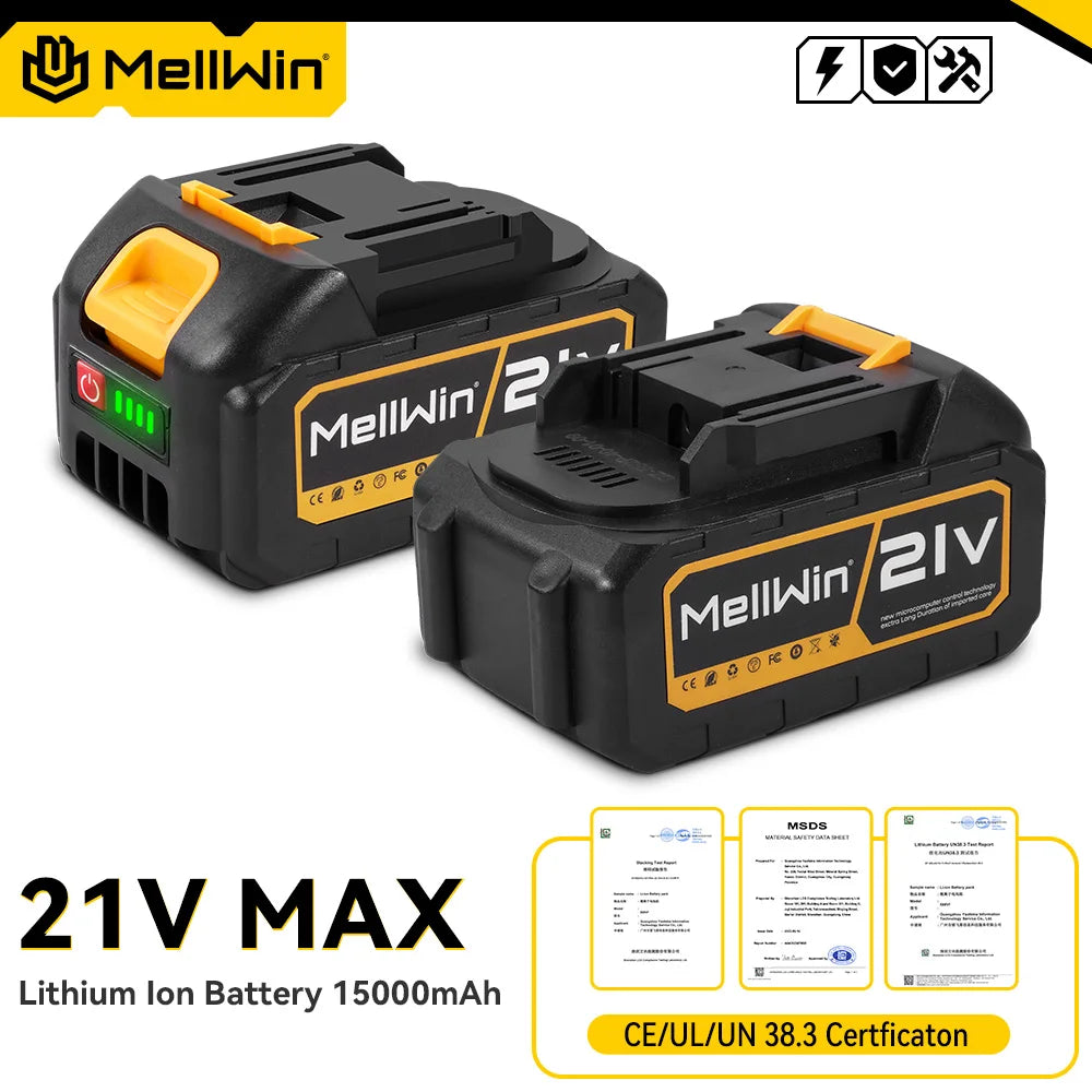 MELLWIN 21V Rechargeable Lithium Battery 15000mAh Lithium Ion Battery Pack For Makita 18V Battery Pin Electric Drill Power Tool - Limetastore