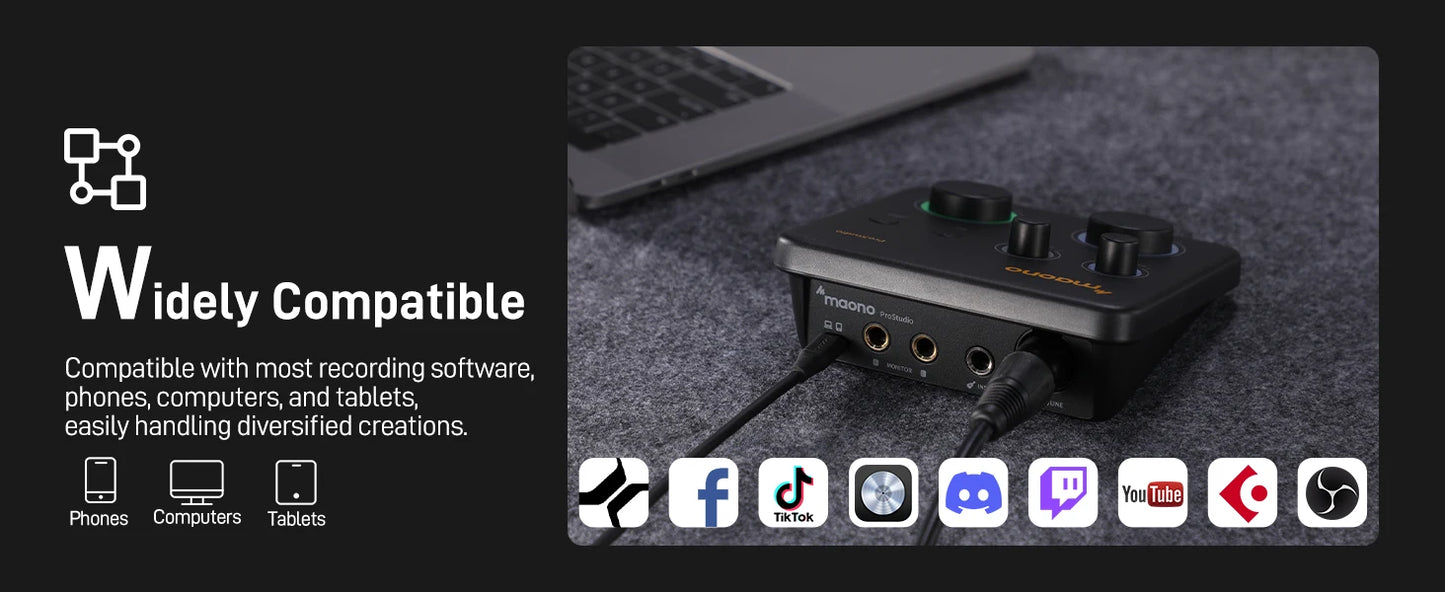 Maono PS22 Lite – USB Audio Interface 24‑bit/192 kHz | XLR Input, Loopback, ASIO Support, DAW Compatible for Music, Guitar & Recording