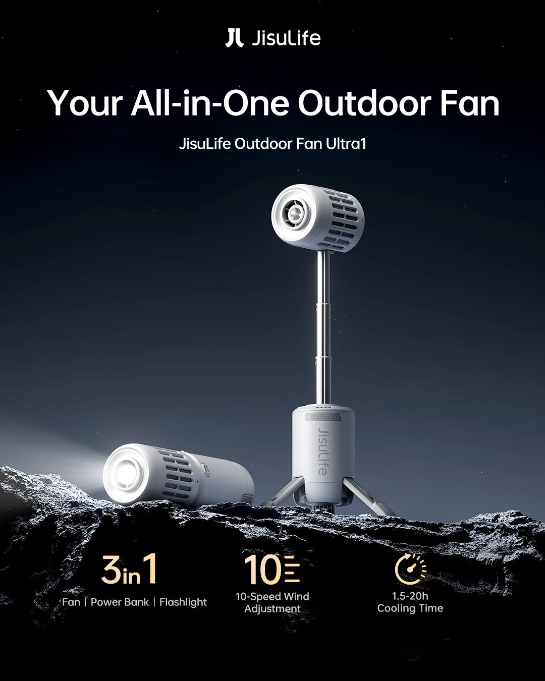 JISULIFE 3-in-1 Portable Wireless Ceiling Camping Fan – Massive 13500mAh Battery