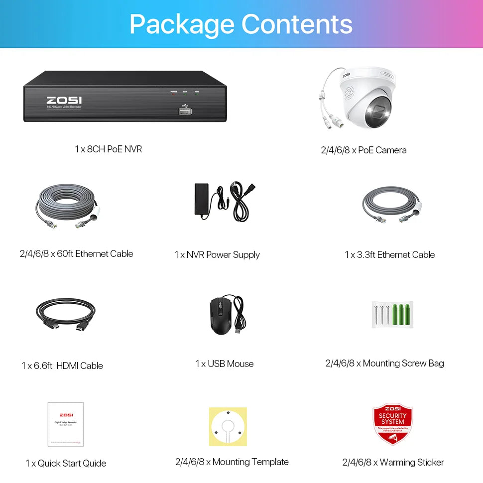 ZOSI 4K 8MP PoE Security Camera System – 8CH H.265+ NVR with 5MP/8MP Outdoor IP Cameras | AI Human/Vehicle Detection & Full‑Color Night Vision | Home & Business CCTV Kit
