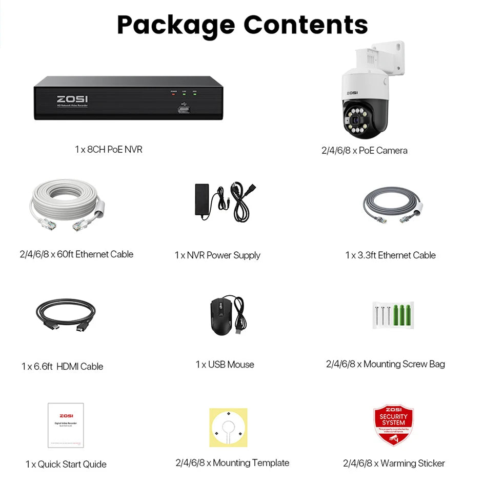 ZOSI 5MP PTZ PoE Security Camera System – 8CH 8MP NVR Kit with Two‑Way Audio | AI Face Detection
