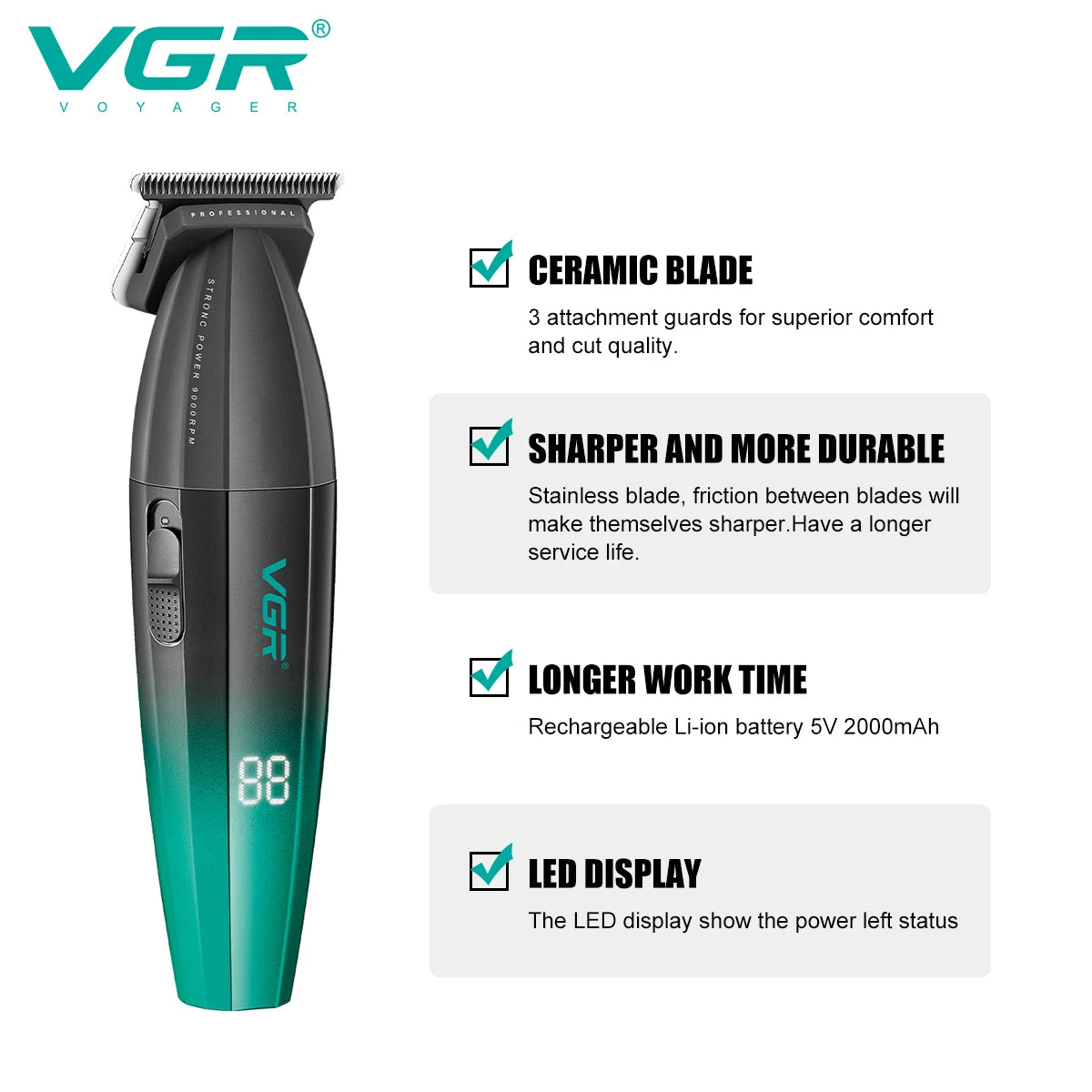 VGR Hair Trimmer Professional Hair Cutting Machine Electric Hair Clipper Shaver Barber Metal Trimmer for Men V-003 V-906 V-308