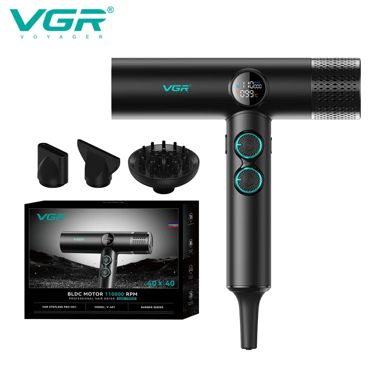 VGR Hair Dryer Professional Hot and Cold Adjustment 110000 RPM Hair Dryer Machine Powerful Hair Salon for Household Use V-401