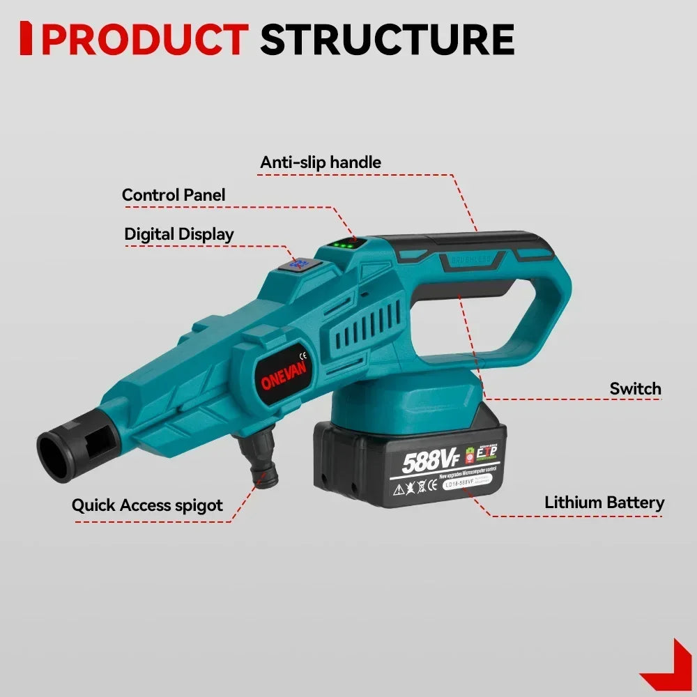 ONEVAN 3500W 200Bar Brushless High‑Pressure Washer Gun | 6‑in‑1 Cordless Car & Garden Cleaner