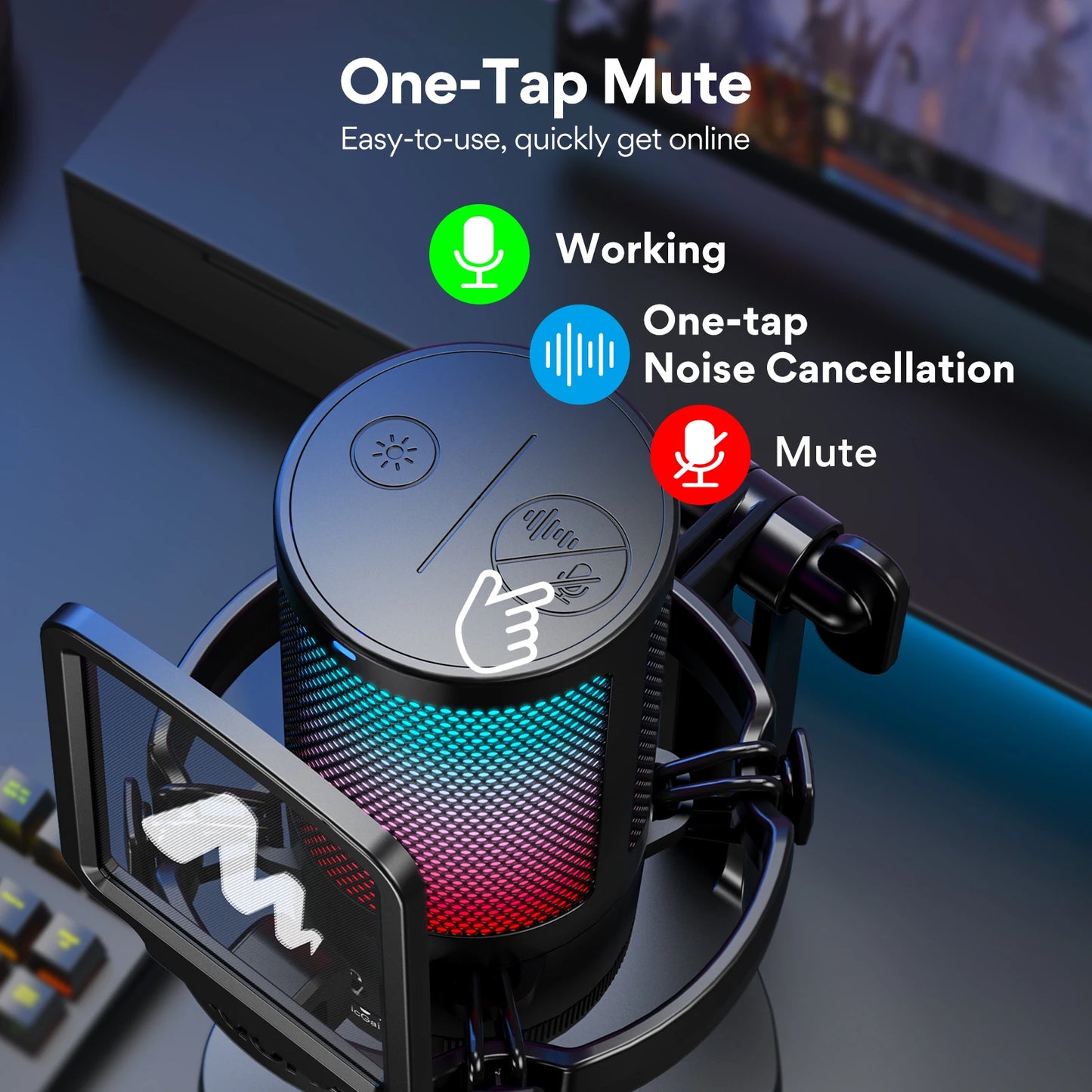 Maono DGM20 – USB Gaming Condenser Microphone | RGB Mic with Noise‑Reduction Software, Gain Control & One‑Key Mute for Streaming & Recording