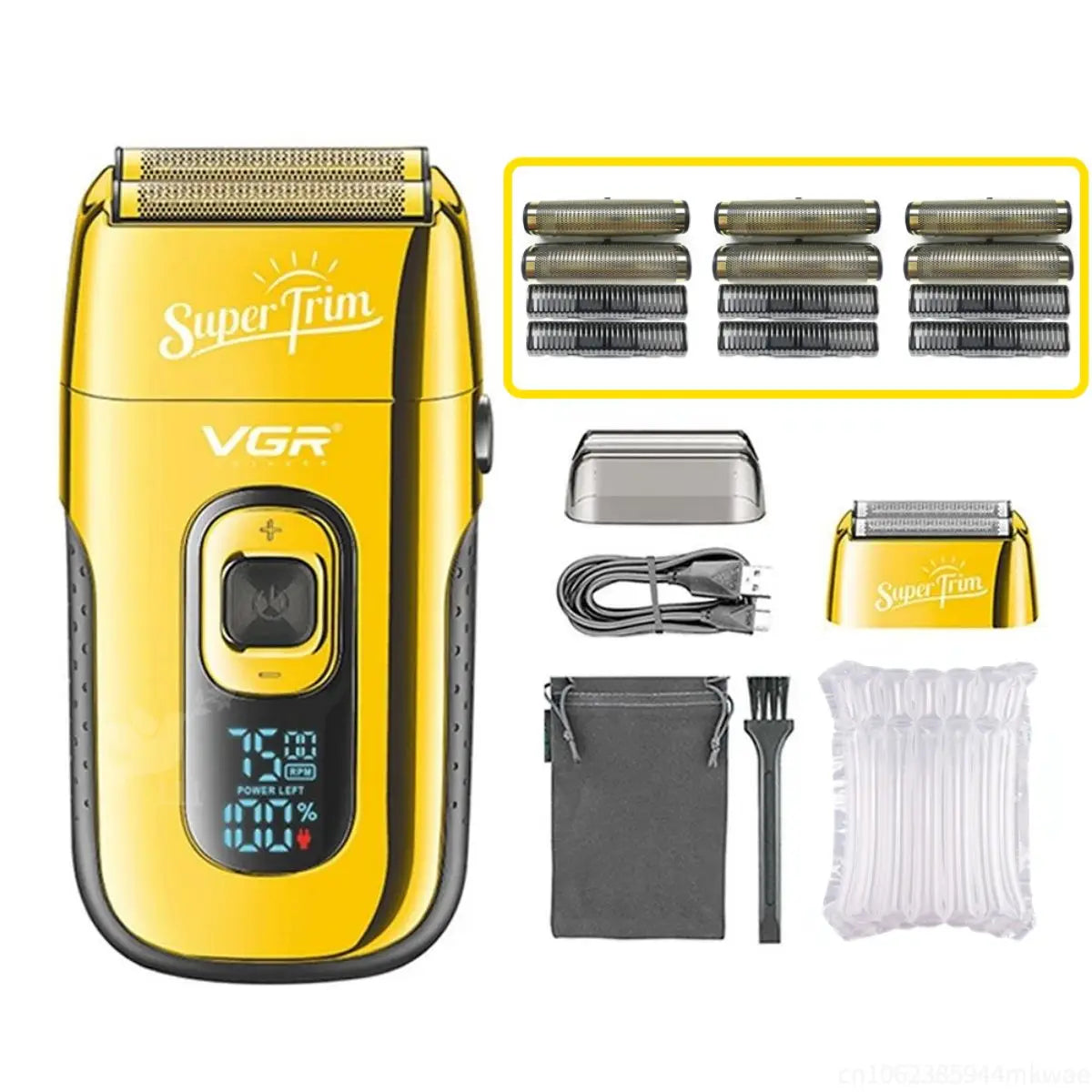 VGR Electric Shaver Professional Beard Shaver Reciprocating Bald Shaver Beard Trimmer Rechargeable LED Display Golden V-332