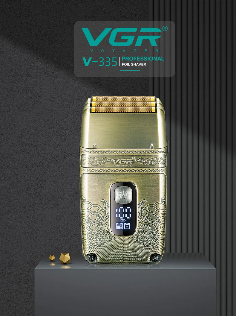 VGR Electric Shaver Professional Shaver Metal Beard Trimmer Titanium Blade Triple Foil Shaver for Bald Head LED Display V-335