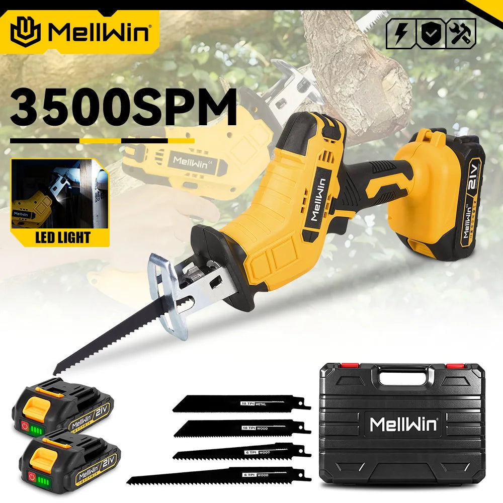 MELLWIN Cordless Electric Reciprocating Saw Multifunction Cut Saw Metal Wood PVC Pipe Cutting Tool For Makita 18VBattery Pin - Limetastore