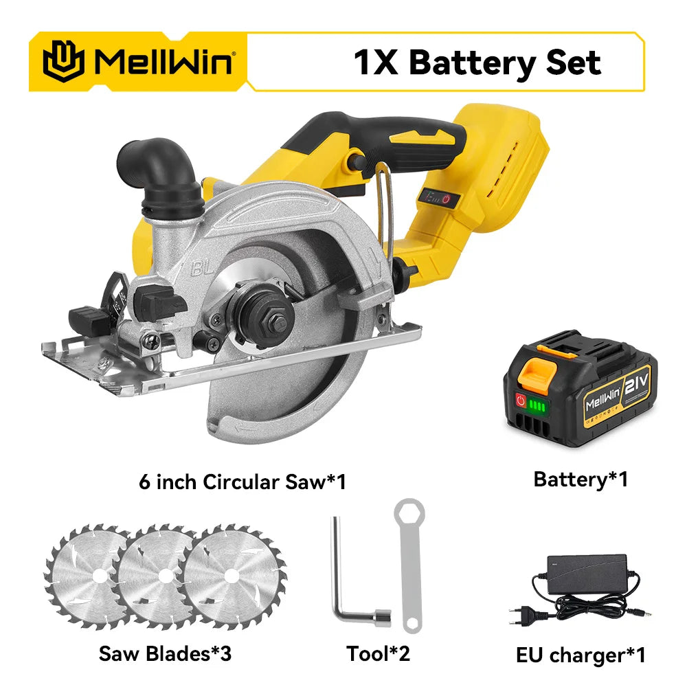 MELLWIN Brushless 6 Inch Electric Circular Saw 3 Gear Cordless Handheld Circular Saw Woodworking Tool For Makita 18V Battery Pin - Limetastore