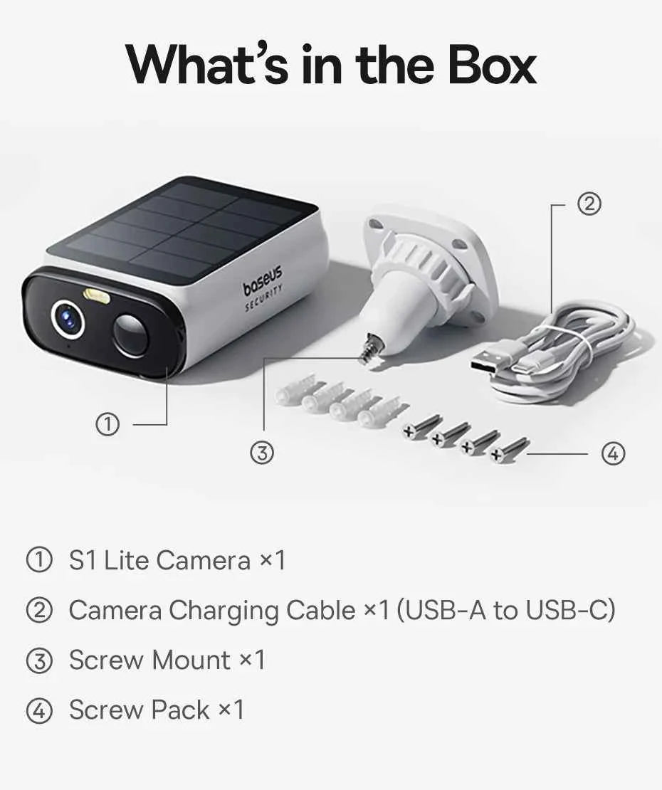 Baseus Security S1 Lite Wireless Outdoor Camera 4-Cam Solar Security Camera 2K Clarity With Power 135°FOV IP67 512GB Wifi Camera - Limetastore
