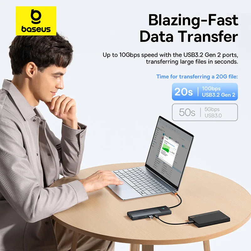 Baseus 10‑in‑1 USB‑C Hub | Dual HDMI 8K + 4K, USB 3.2 10Gbps, RJ45, SD/TF, PD 100W