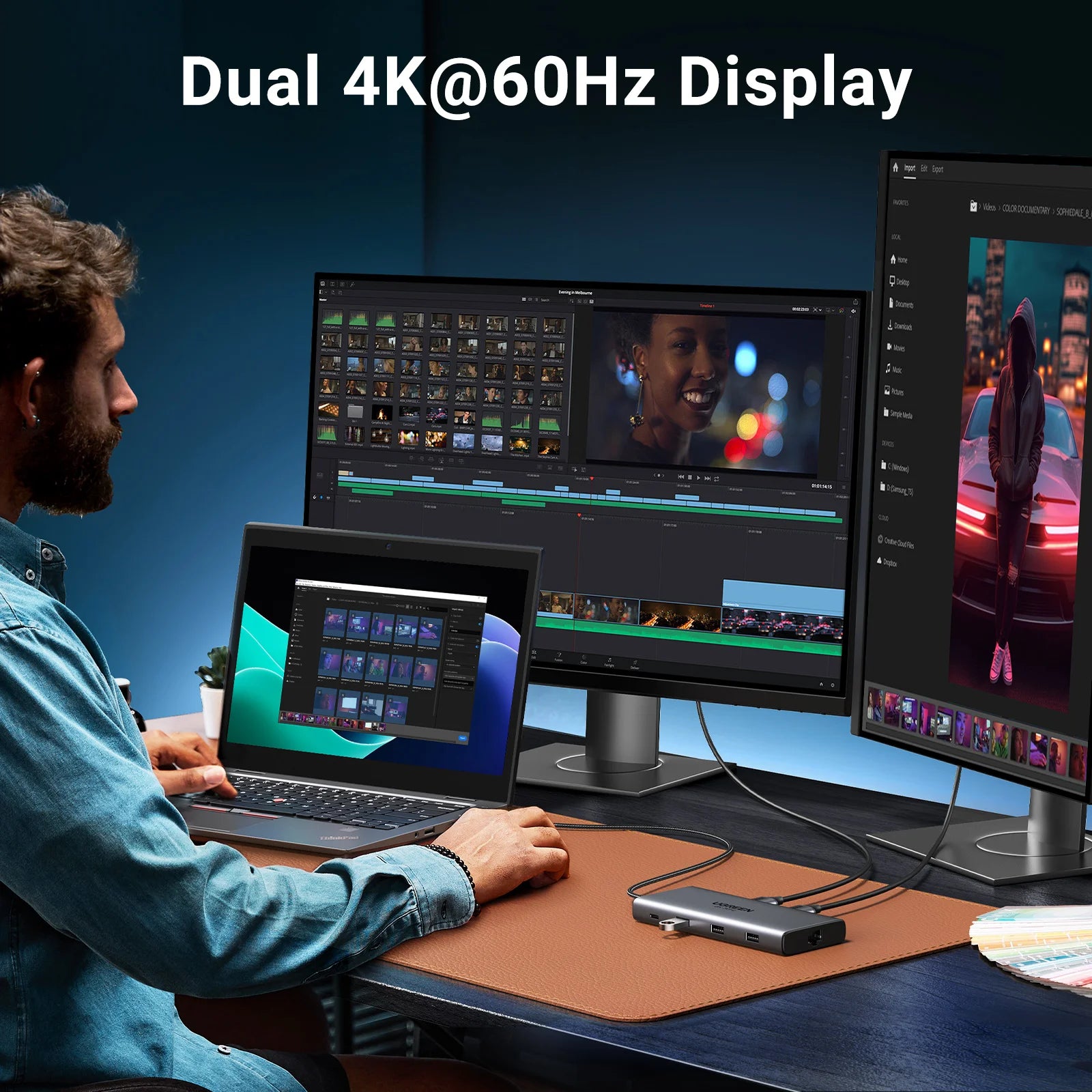 UGREEN 10‑in‑1 Dual HDMI USB‑C Hub with 8K & 4K Output, Gigabit Ethernet, USB 3.0, PD100W