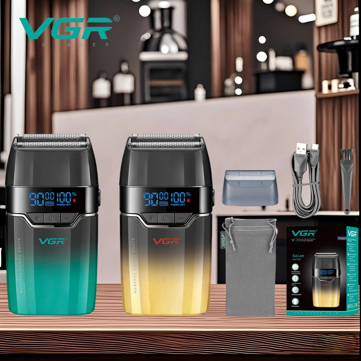 VGR Shaver Professional Beard Trimmer 9000 RPM Shaving Machine Razor Electric Shaver Reciprocating LED Shaver for Men V-308