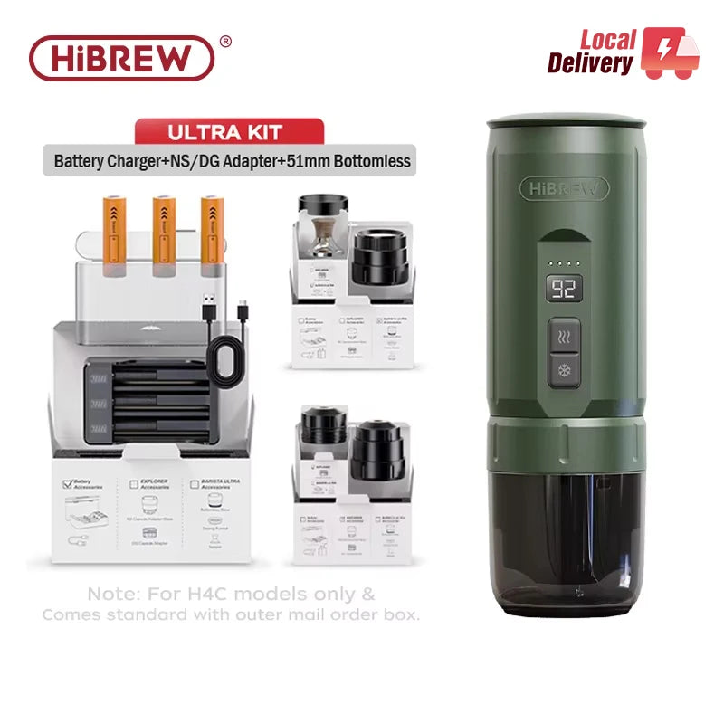 HiBREW H4C 4-in-1 Portable Espresso Machine – Cordless Travel Coffee Maker with Replaceable Battery Pack