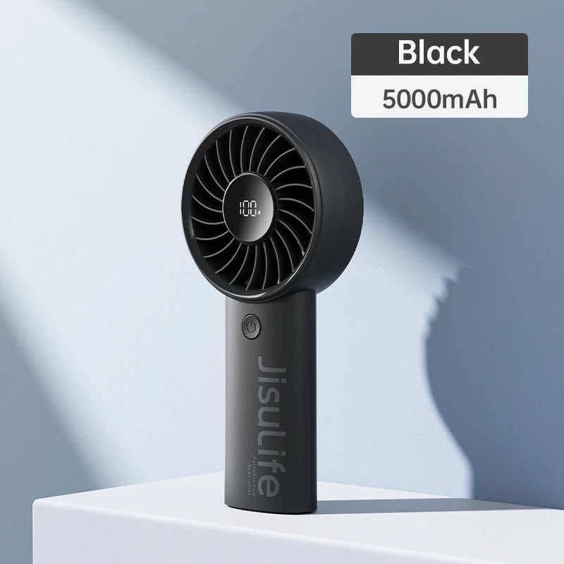 ISULIFE Handheld Fan – 5-Speed Turbo Airflow, 5000mAh Battery with LED Display