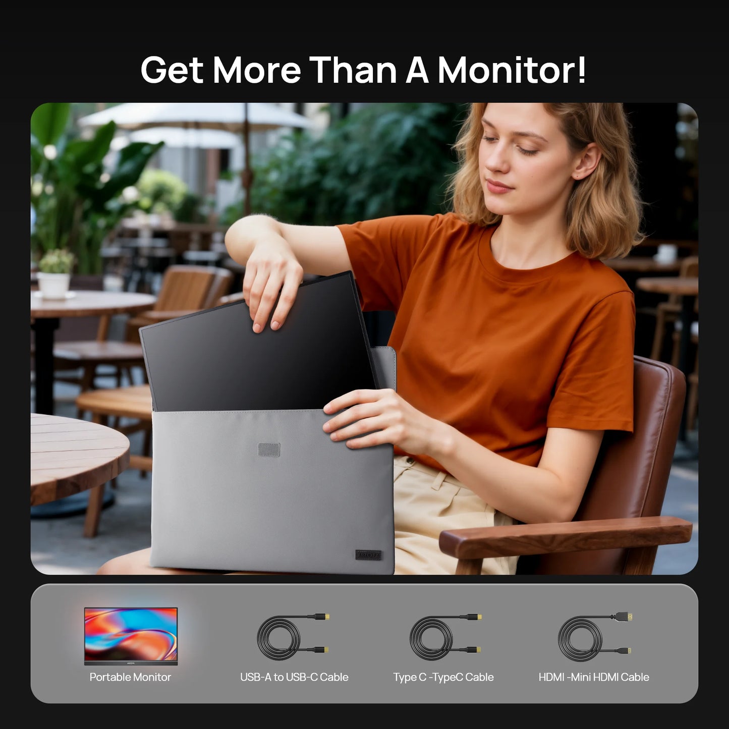 ARZOPA Z1C 16.1" Portable Monitor | 1080P FHD, 100% sRGB, IPS, USB‑C & HDMI