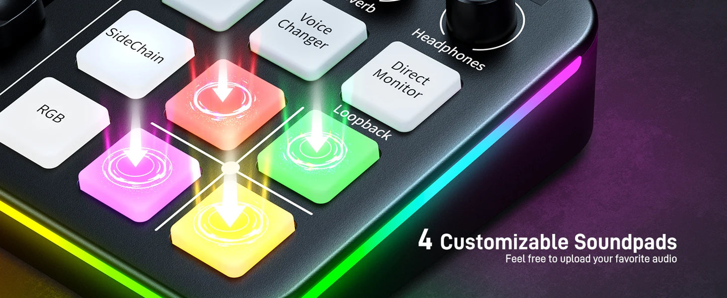Maono G1 NEO – Gaming Audio Interface | 4‑Channel Mixer, Custom Sound Effects, RGB Lighting, XLR Input for Streaming & Podcasting